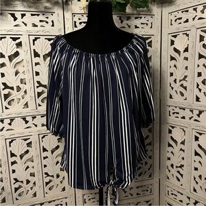 American City Wear Navy and White Striped Blouse